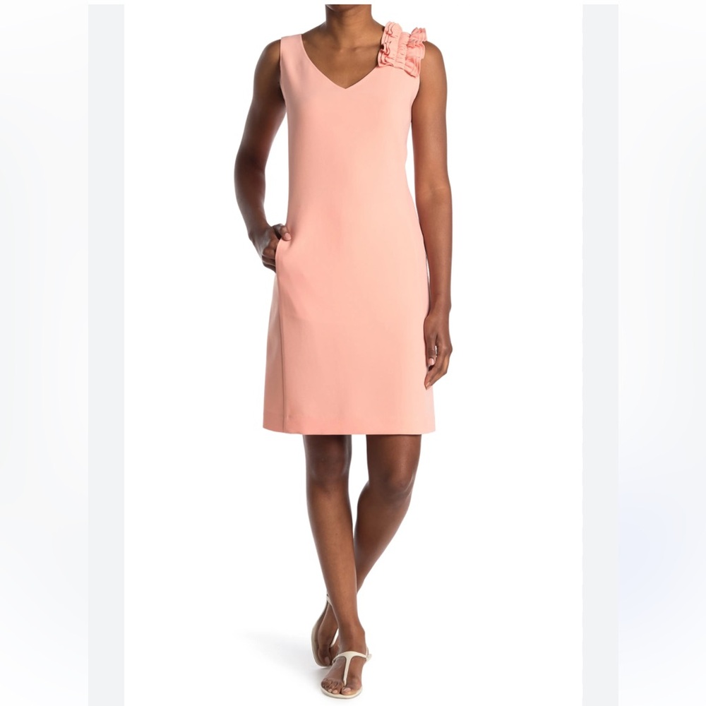 BNWT $598 LAFAYETTE 148 Laurie Ruffle Detail Dress In Rich Coral Size 22
